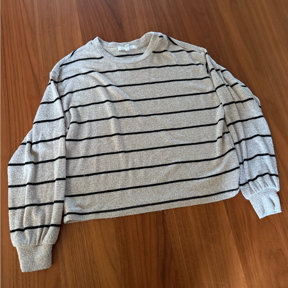 Z Supply Girls Beige and Black Striped Sweater